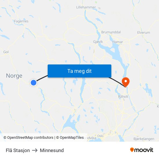 Flå Stasjon to Minnesund map