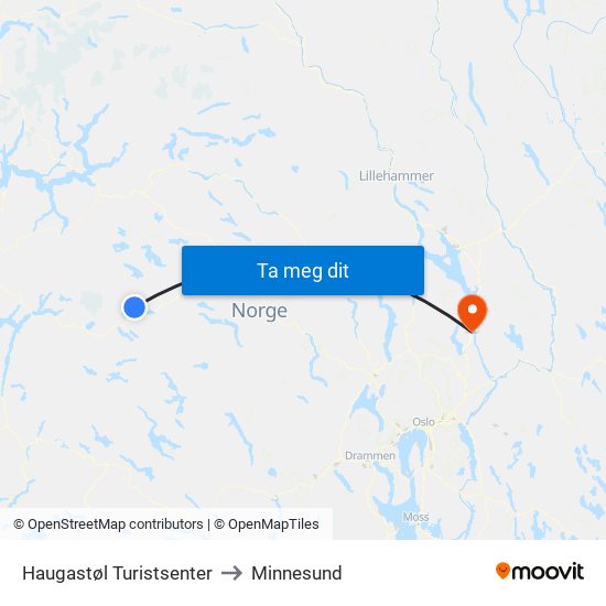 Haugastøl Turistsenter to Minnesund map