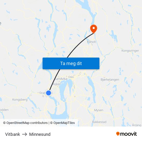 Vitbank to Minnesund map
