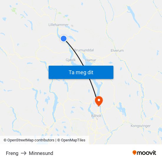 Freng to Minnesund map