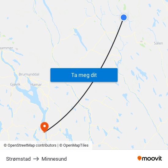 Strømstad to Minnesund map