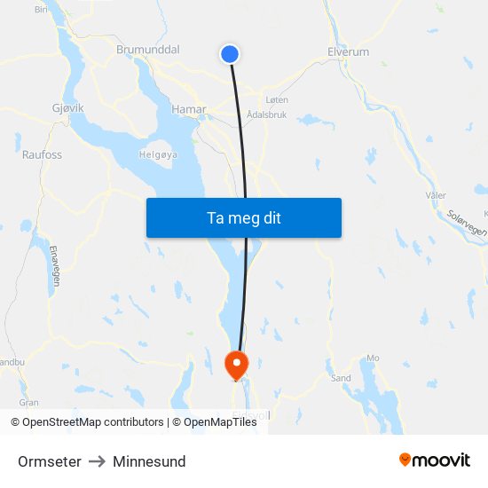 Ormseter to Minnesund map