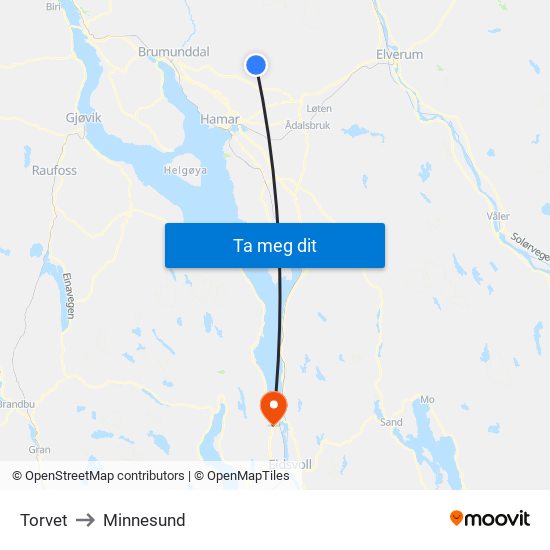 Torvet to Minnesund map