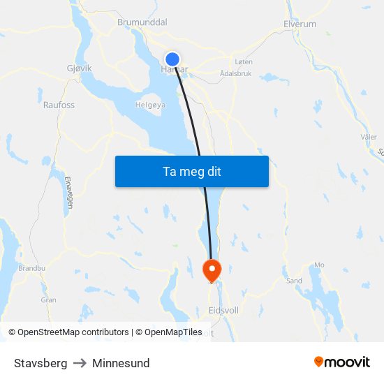 Stavsberg to Minnesund map