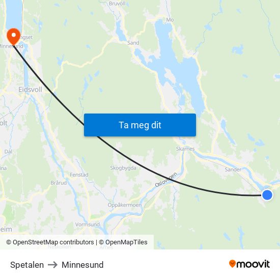 Spetalen to Minnesund map