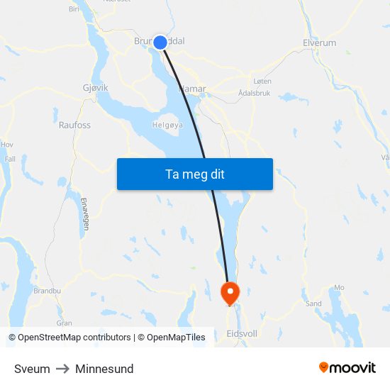 Sveum to Minnesund map