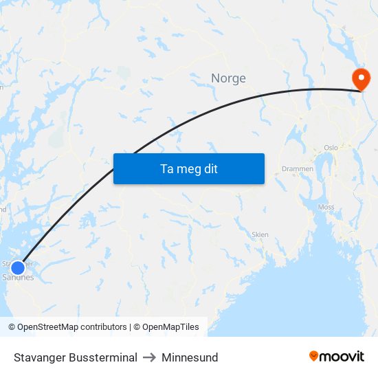 Stavanger Bussterminal to Minnesund map