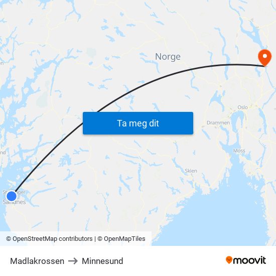 Madlakrossen to Minnesund map