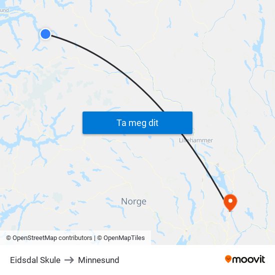 Eidsdal Skule to Minnesund map