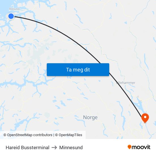Hareid Bussterminal to Minnesund map