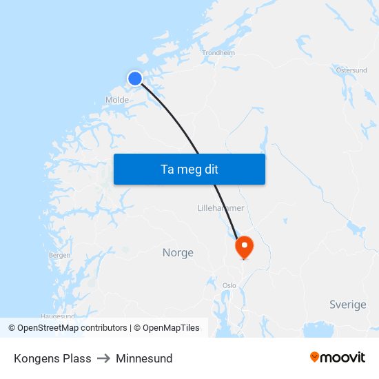 Kongens Plass to Minnesund map