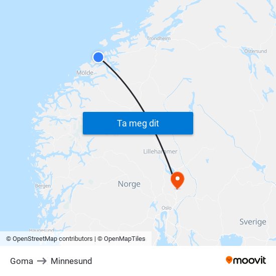 Goma to Minnesund map