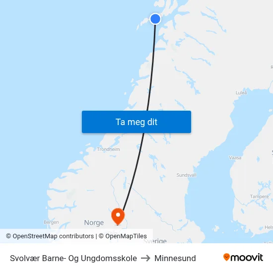 Svolvær Barne- Og Ungdomsskole to Minnesund map