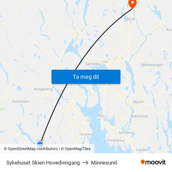 Sykehuset Skien Hovedinngang to Minnesund map