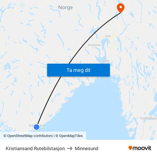 Kristiansand Rutebilstasjon to Minnesund map
