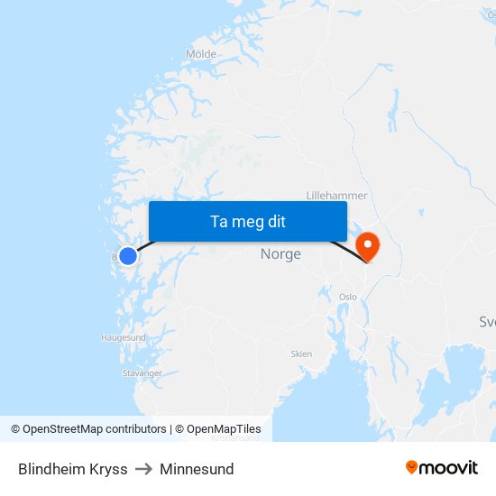 Blindheim Kryss to Minnesund map