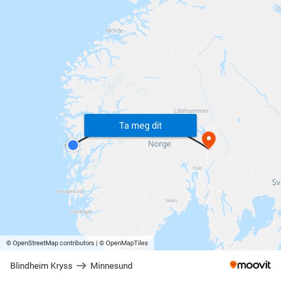 Blindheim Kryss to Minnesund map