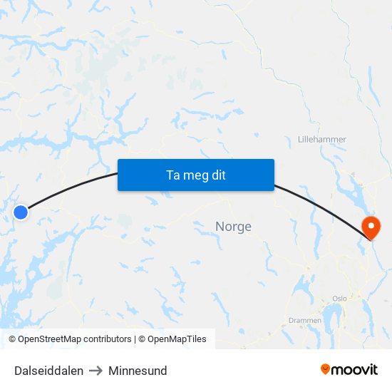 Dalseiddalen to Minnesund map