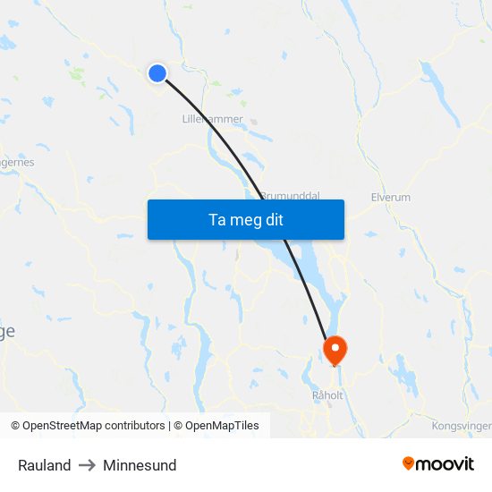Rauland to Minnesund map