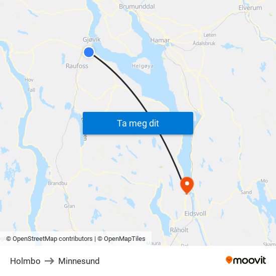 Holmbo to Minnesund map