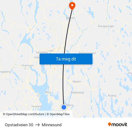 Opstadveien 30 to Minnesund map