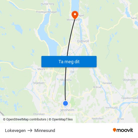 Lokevegen to Minnesund map