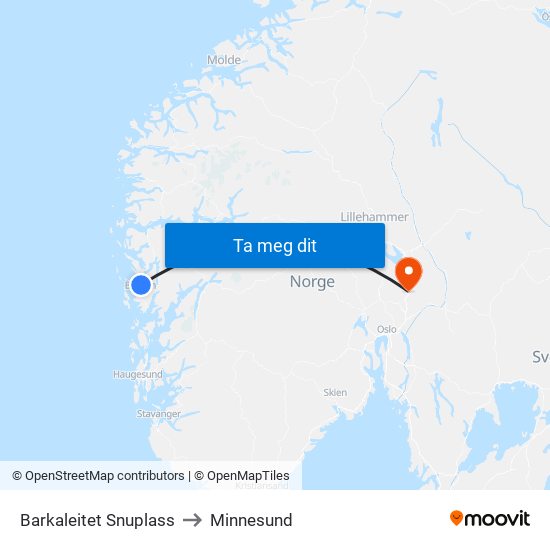 Barkaleitet Snuplass to Minnesund map