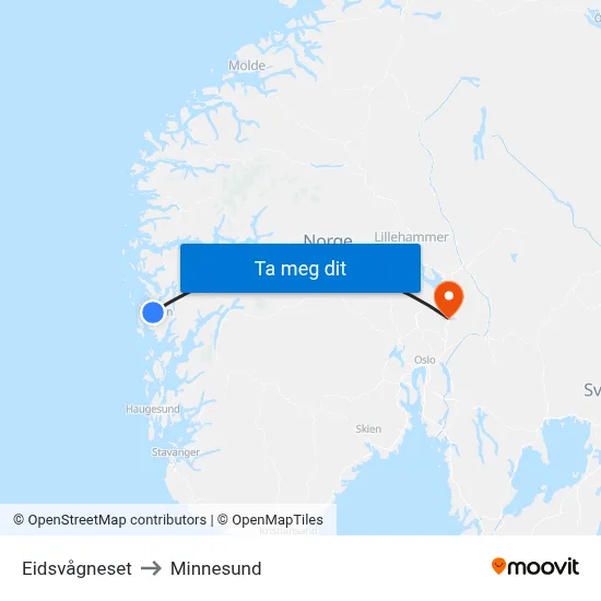 Eidsvågneset to Minnesund map