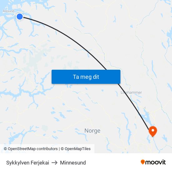 Sykkylven Ferjekai to Minnesund map