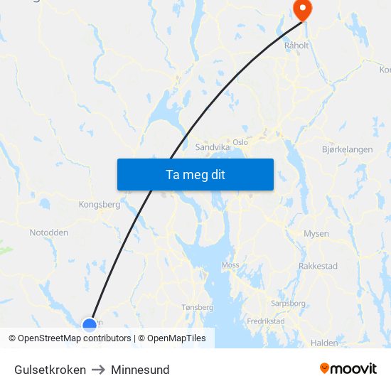 Gulsetkroken to Minnesund map