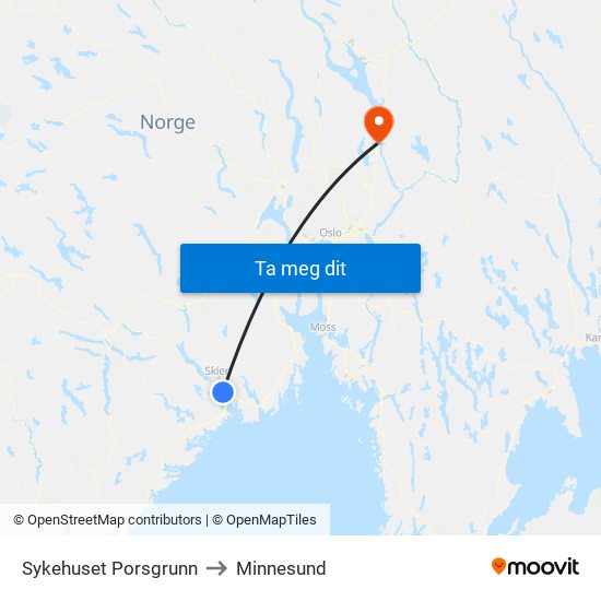 Sykehuset Porsgrunn to Minnesund map