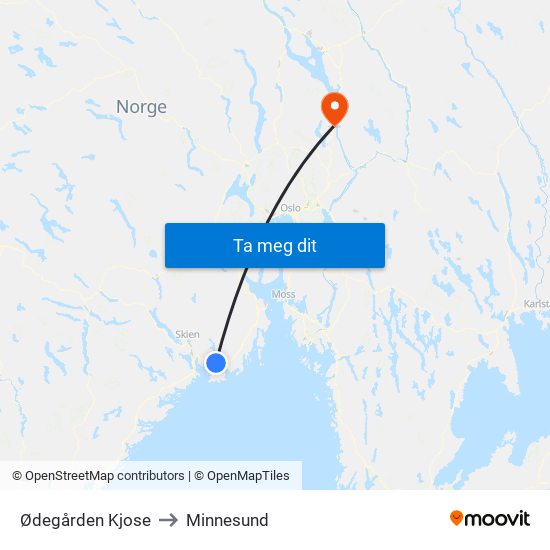 Ødegården Kjose to Minnesund map