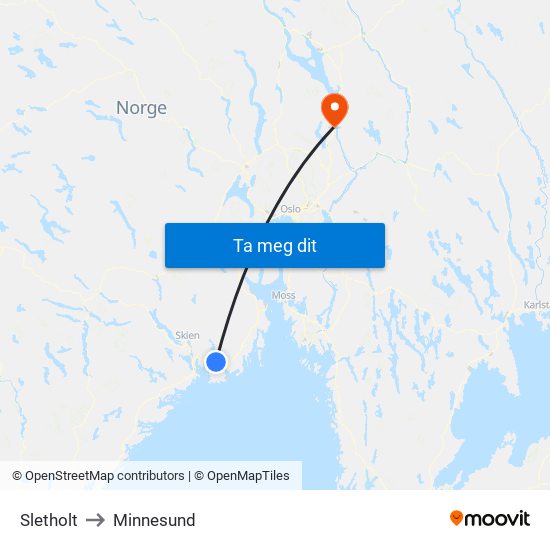 Sletholt to Minnesund map