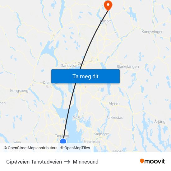 Gipøveien Tanstadveien to Minnesund map