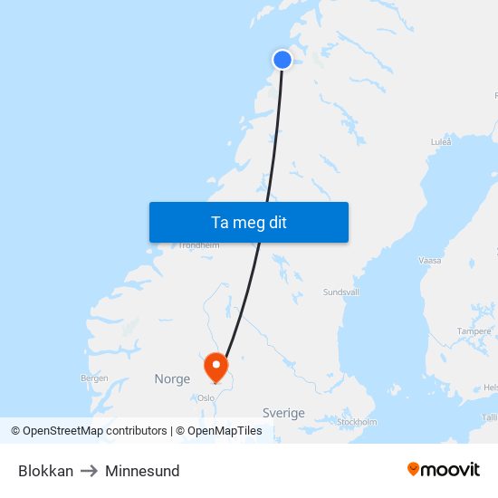 Blokkan to Minnesund map