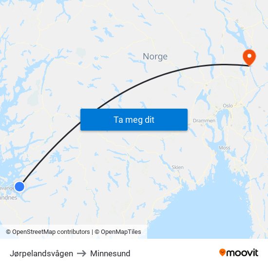 Jørpelandsvågen to Minnesund map