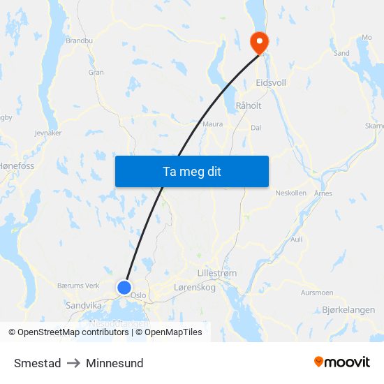 Smestad to Minnesund map