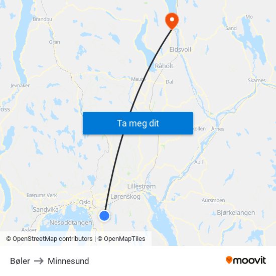 Bøler to Minnesund map
