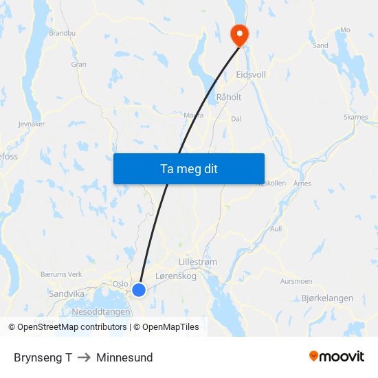 Brynseng T to Minnesund map