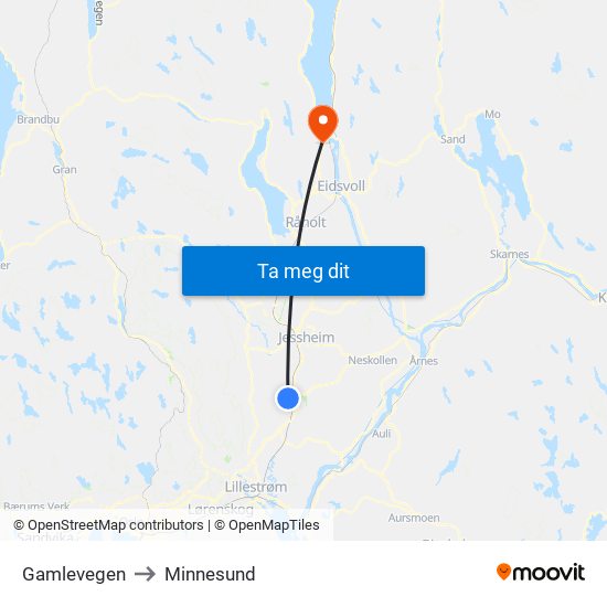 Gamlevegen to Minnesund map