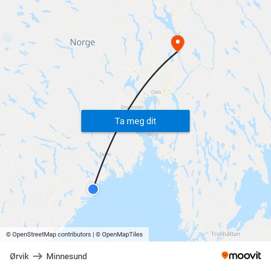 Ørvik to Minnesund map