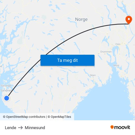 Lende to Minnesund map