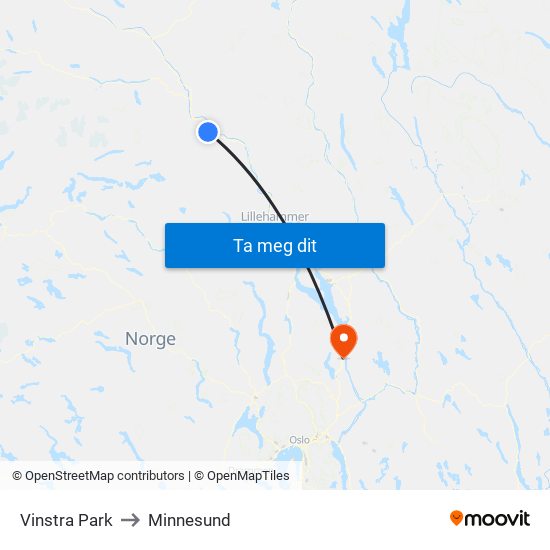 Vinstra Park to Minnesund map