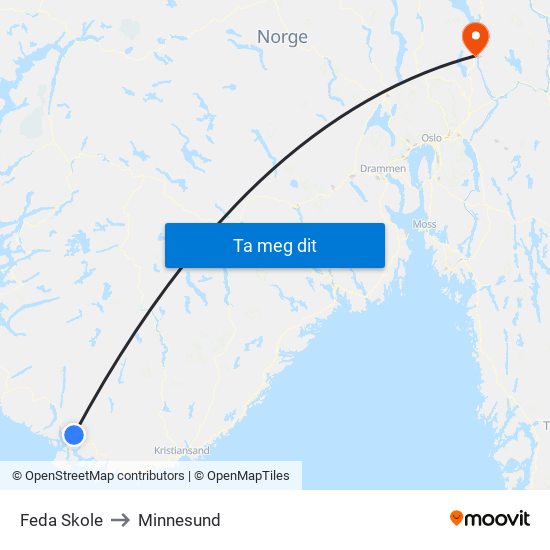 Feda Skole to Minnesund map