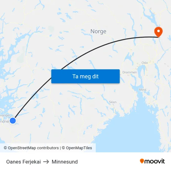 Oanes Ferjekai to Minnesund map