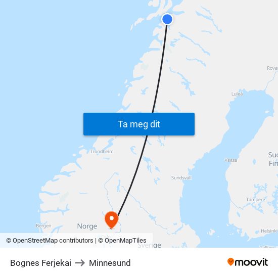 Bognes Ferjekai to Minnesund map
