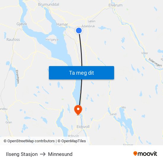 Ilseng Stasjon to Minnesund map