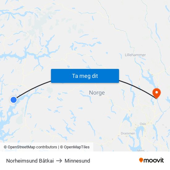 Norheimsund Båtkai to Minnesund map