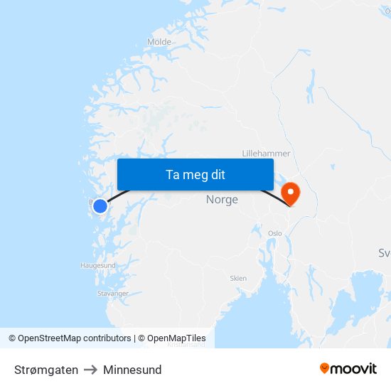 Strømgaten to Minnesund map