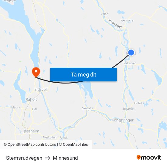 Stemsrudvegen to Minnesund map